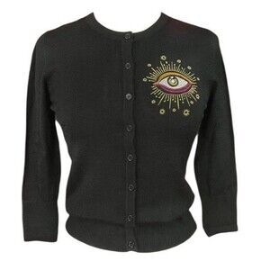 Mischief Made Button Up Cardigan It'll End In Tears Third Eye Pin Up Black L New